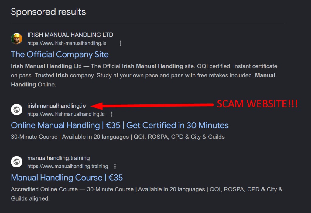 Their fake Google ad - if you see it, please report it. Thank you!